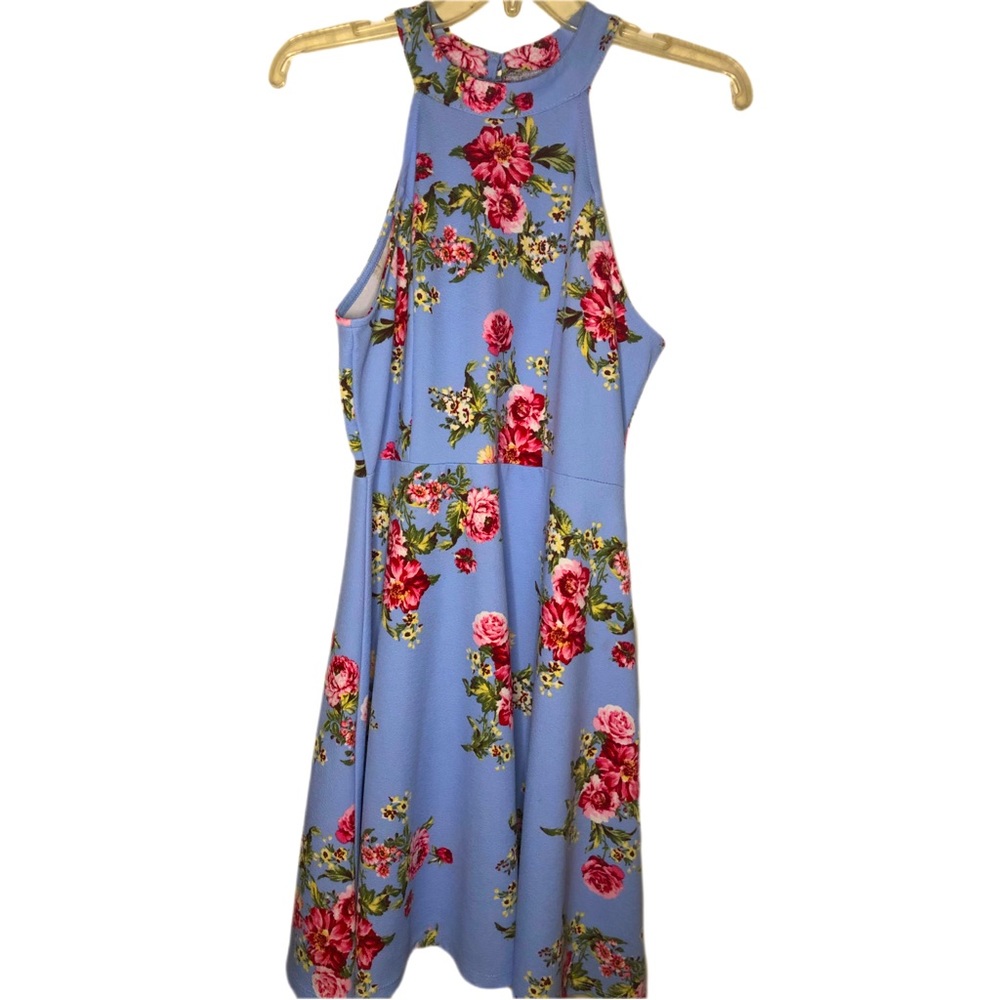 No Boundaries Blue Floral Halter Dress